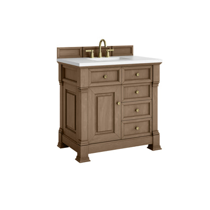 James Martin Vanities Brookfield 36" Pecan Single Vanity With 3cm White Zeus Silestone Top