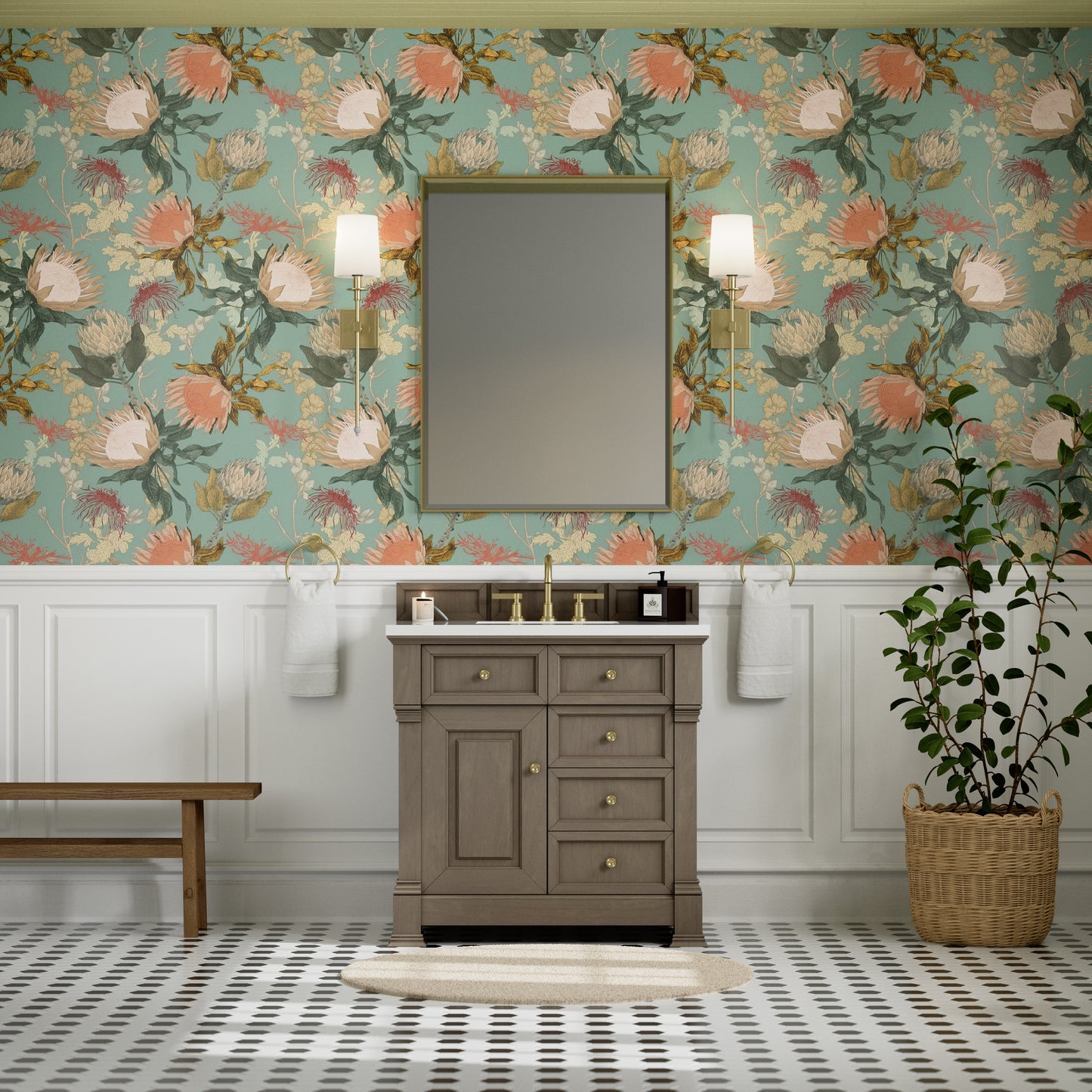 James Martin Vanities Brookfield 36" Pecan Single Vanity With 3cm White Zeus Silestone Top