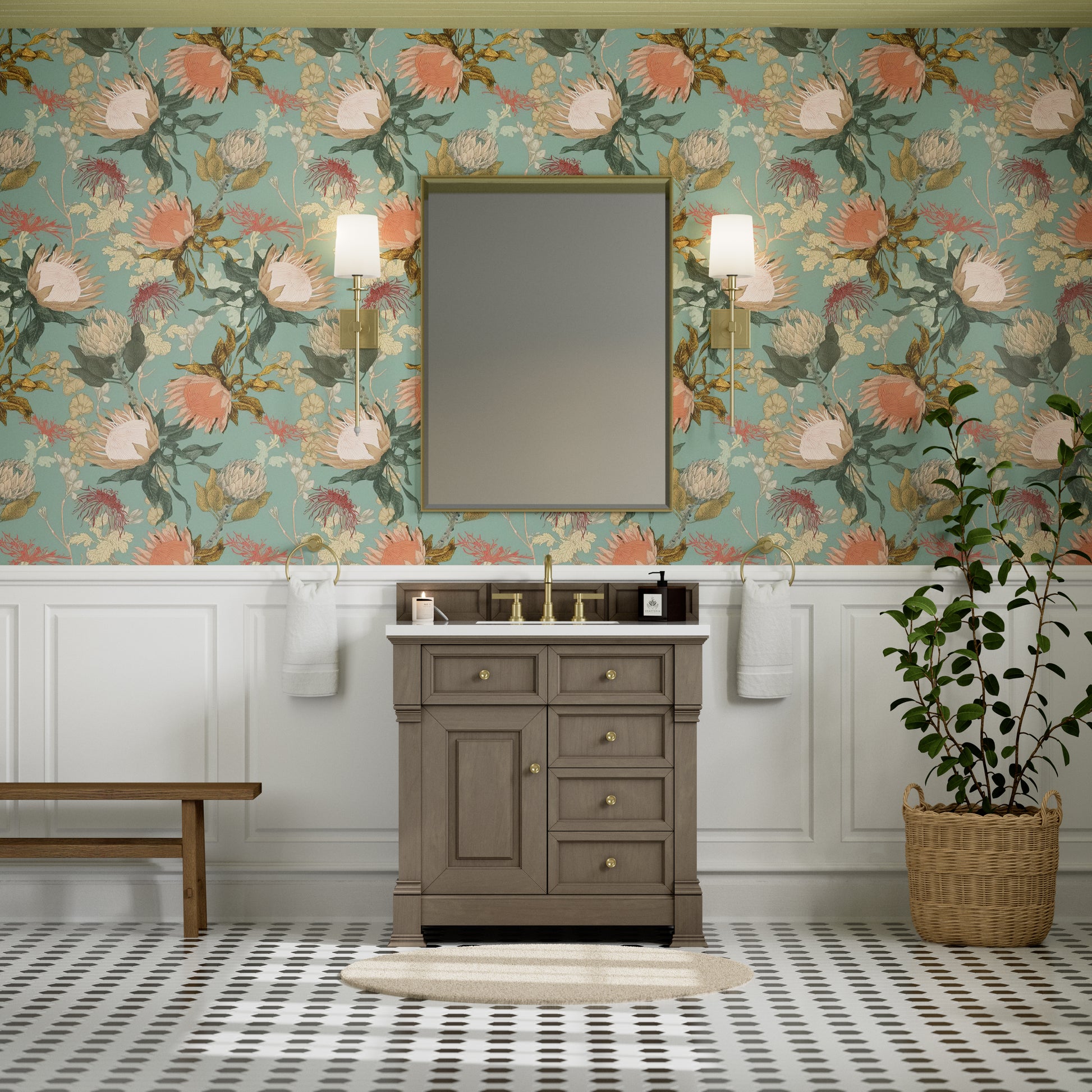 James Martin Vanities Brookfield 36" Pecan Single Vanity With 3cm White Zeus Silestone Top