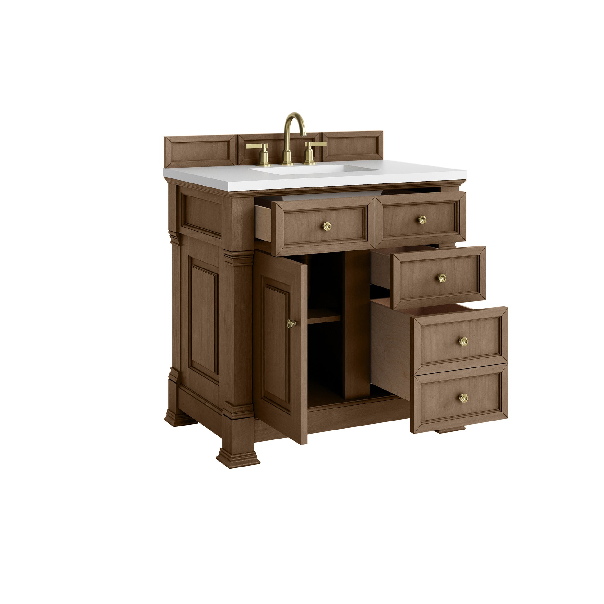 James Martin Vanities Brookfield 36" Pecan Single Vanity With 3cm White Zeus Silestone Top