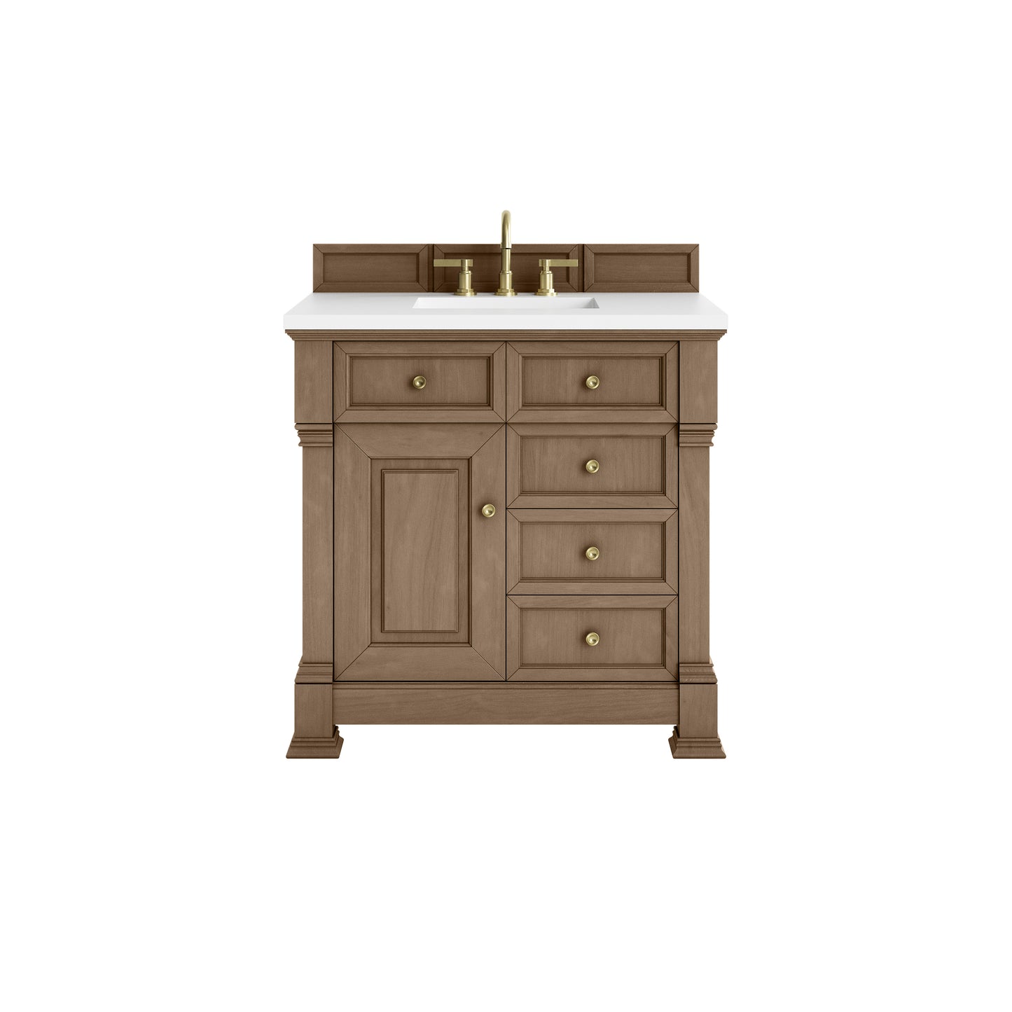 James Martin Vanities Brookfield 36" Pecan Single Vanity With 3cm White Zeus Silestone Top