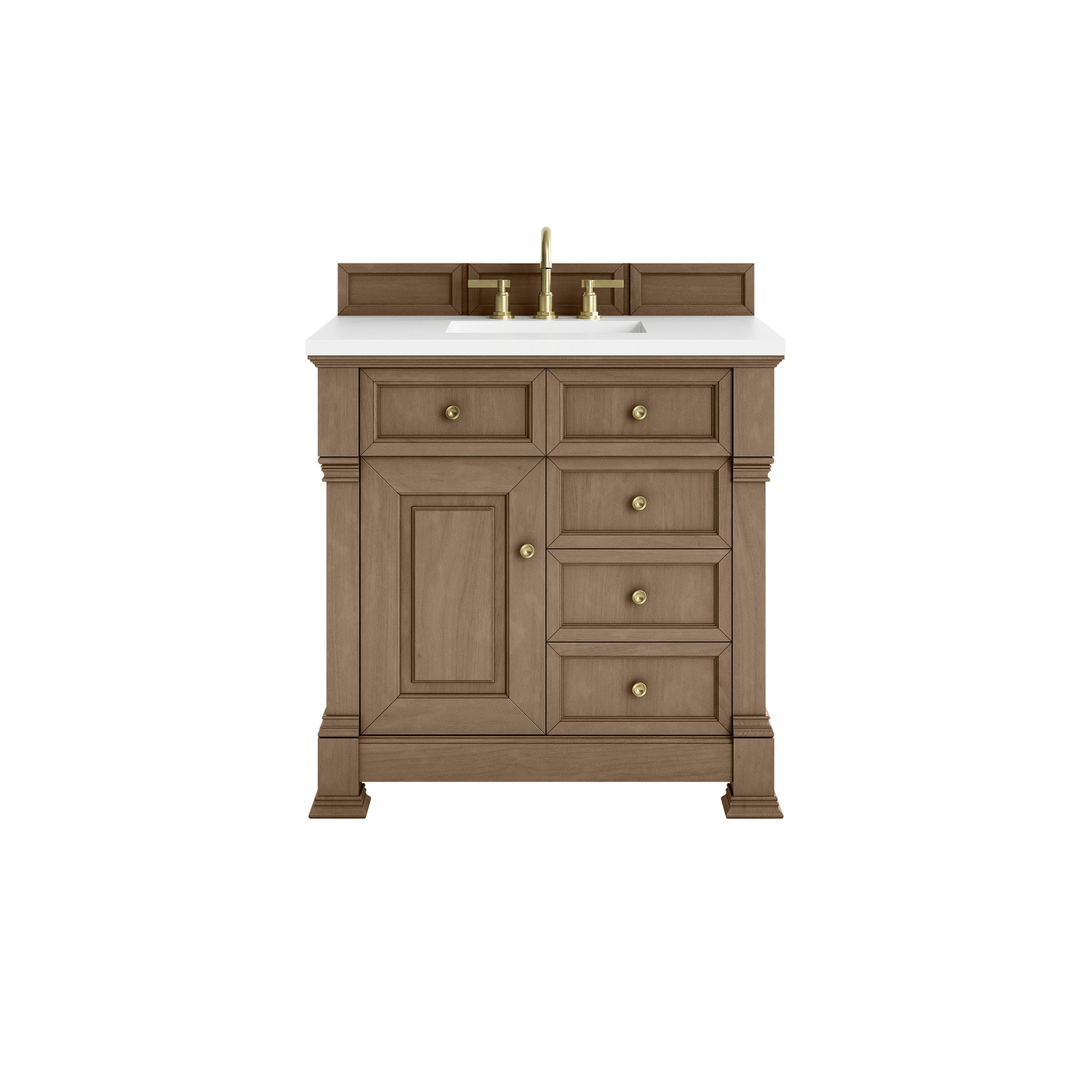 James Martin Vanities Brookfield 36" Pecan Single Vanity With 3cm White Zeus Silestone Top