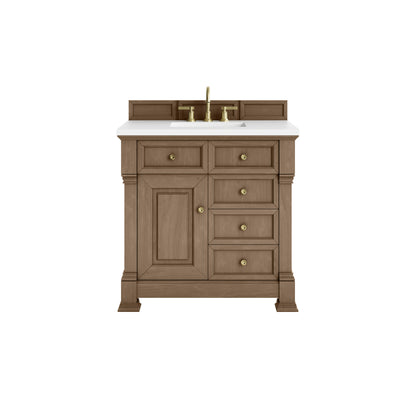 James Martin Vanities Brookfield 36" Pecan Single Vanity With 3cm White Zeus Silestone Top