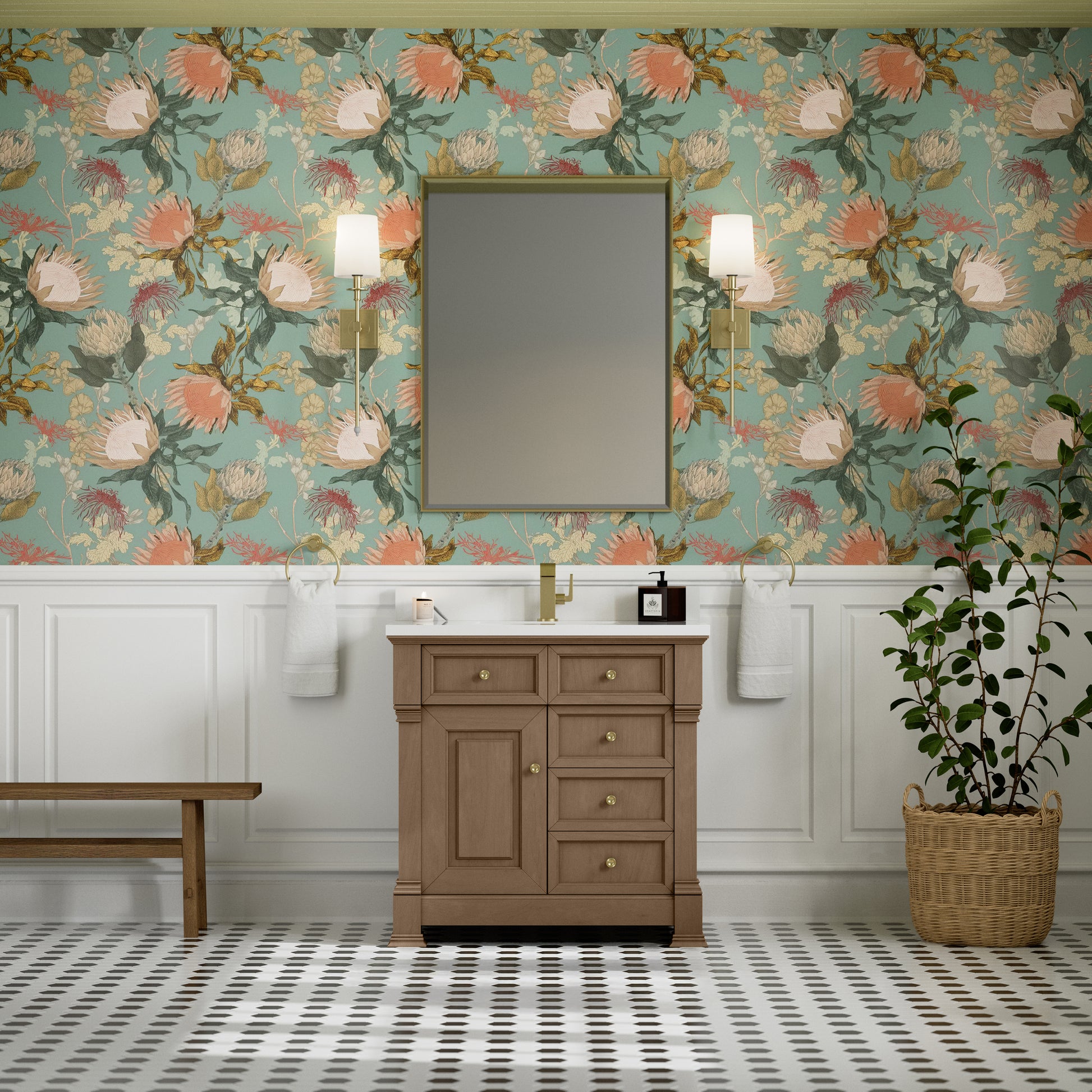 James Martin Vanities Brookfield 36" Pecan Single Vanity With Single Hole 3cm White Zeus Silestone Top and Backsplash