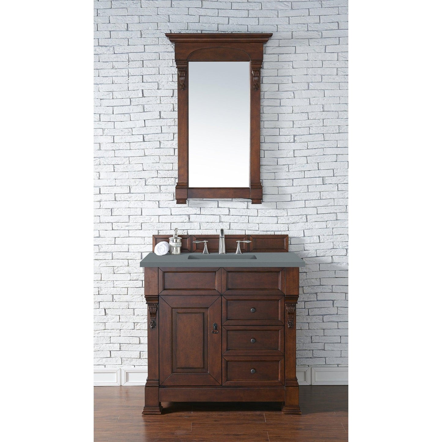 James Martin Vanities Brookfield 36" Warm Cherry Single Vanity With 3cm Cala Blue Quartz Top