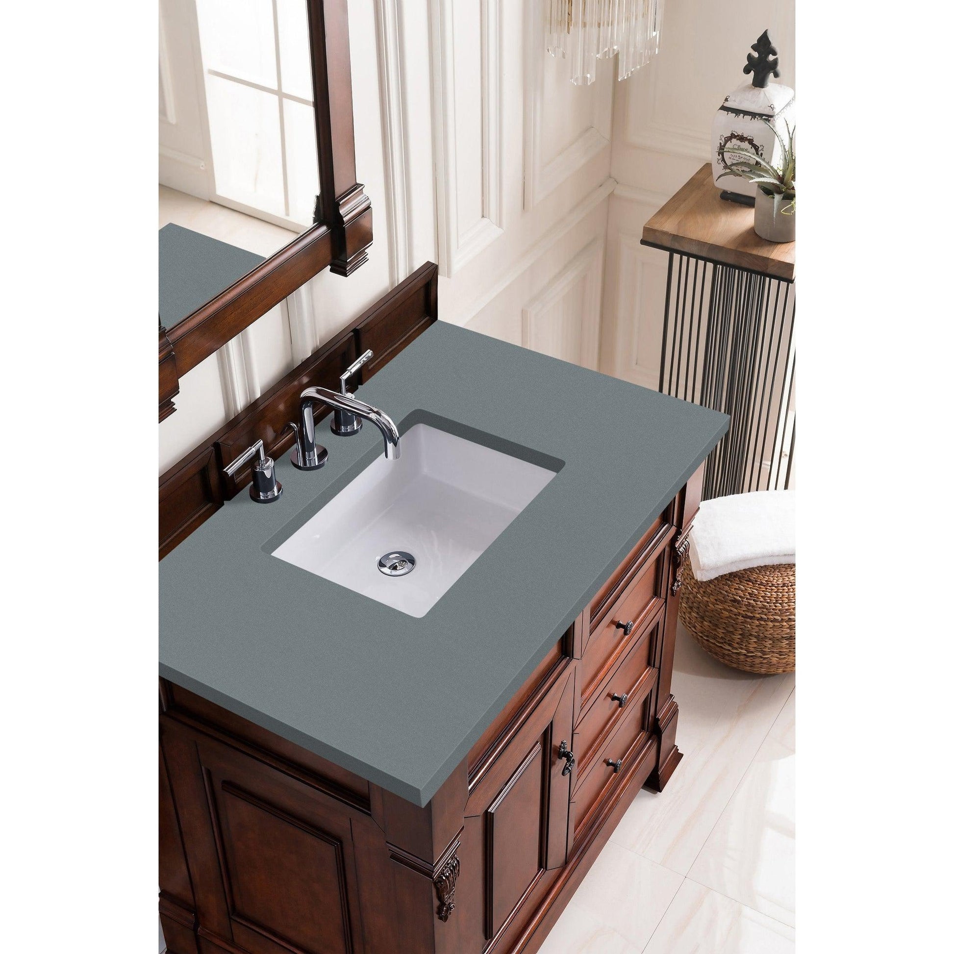 James Martin Vanities Brookfield 36" Warm Cherry Single Vanity With 3cm Cala Blue Quartz Top