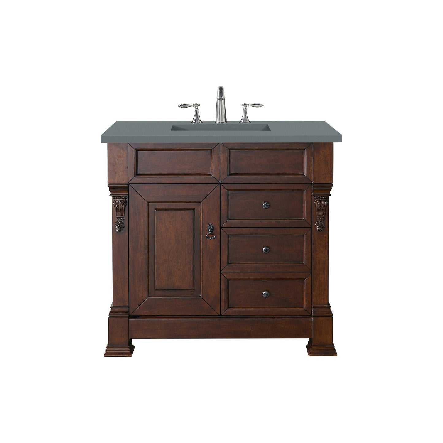 James Martin Vanities Brookfield 36" Warm Cherry Single Vanity With 3cm Cala Blue Quartz Top