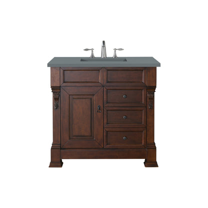 James Martin Vanities Brookfield 36" Warm Cherry Single Vanity With 3cm Cala Blue Quartz Top