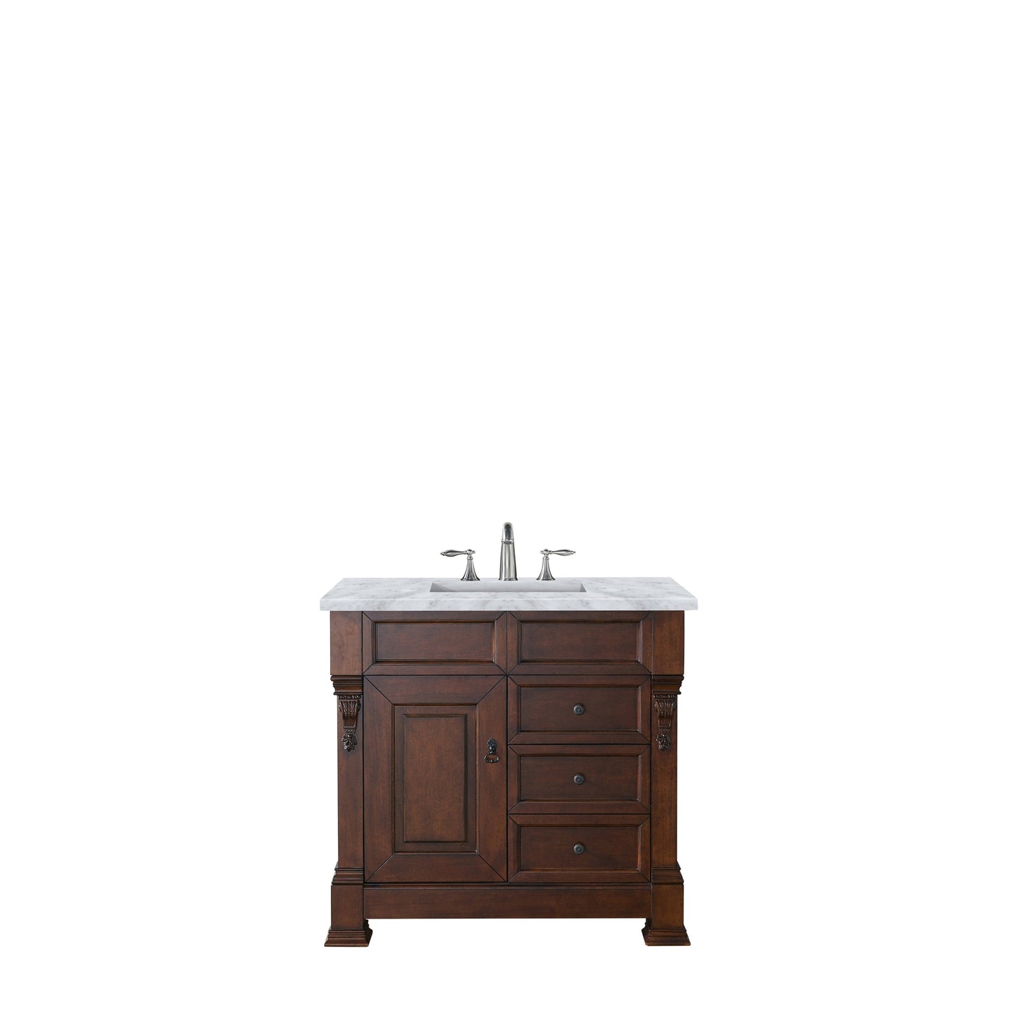 James Martin Vanities Brookfield 36" Warm Cherry Single Vanity With 3cm Carrara Marble Top