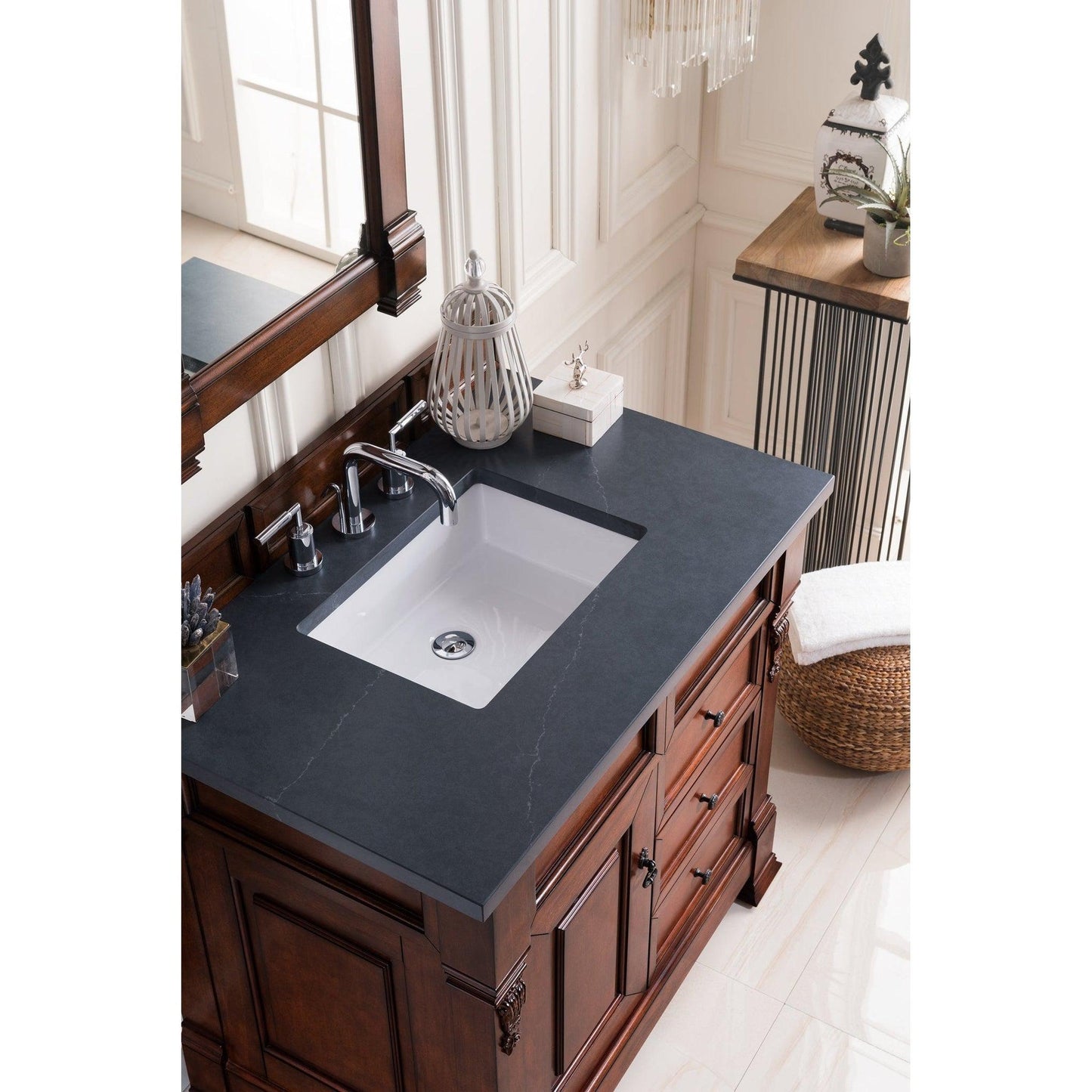 James Martin Vanities Brookfield 36" Warm Cherry Single Vanity With 3cm Charcoal Soapstone Quartz Top