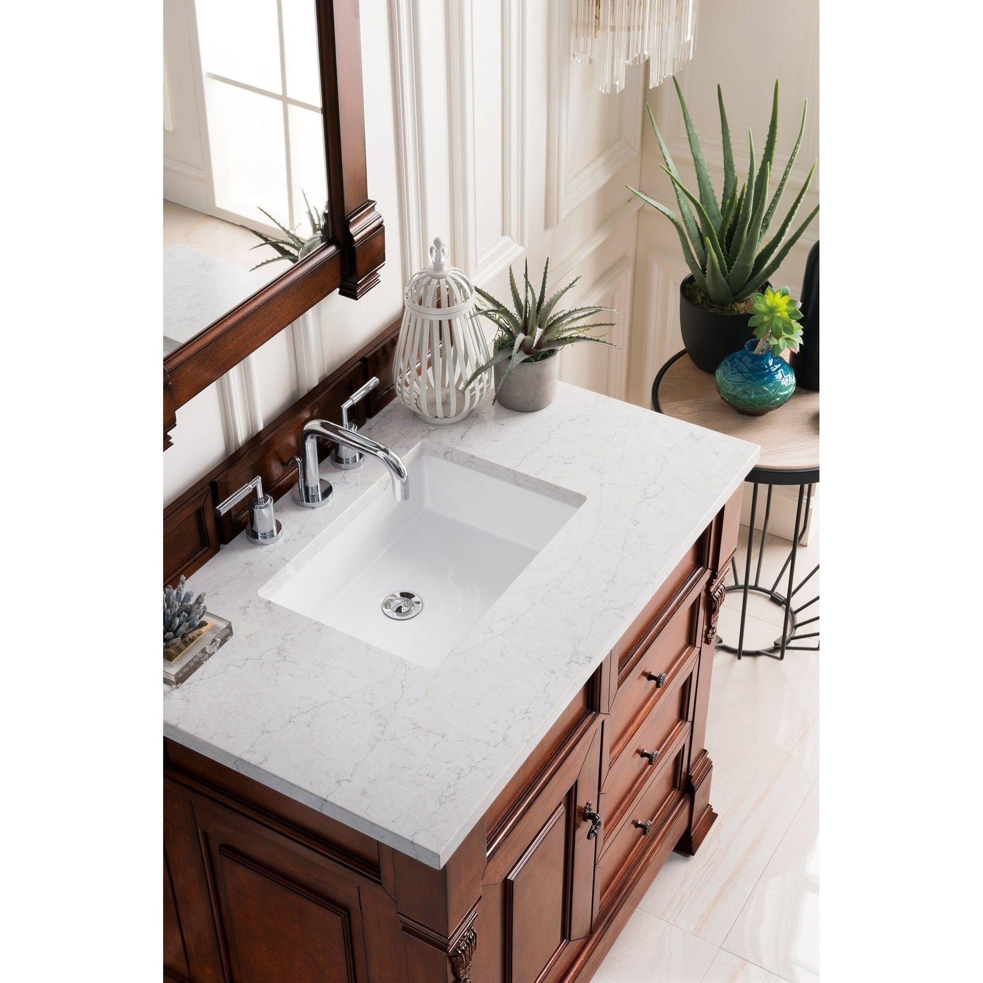 James Martin Vanities Brookfield 36" Warm Cherry Single Vanity With 3cm Eternal Jasmine Pearl Quartz Top