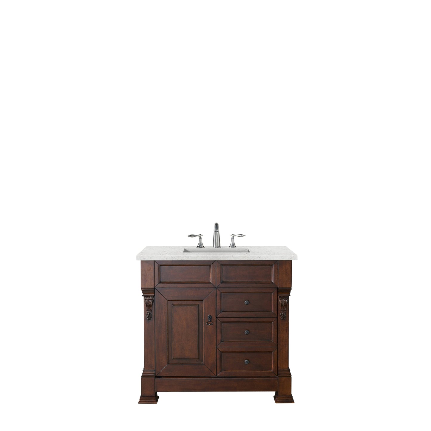 James Martin Vanities Brookfield 36" Warm Cherry Single Vanity With 3cm Eternal Jasmine Pearl Quartz Top