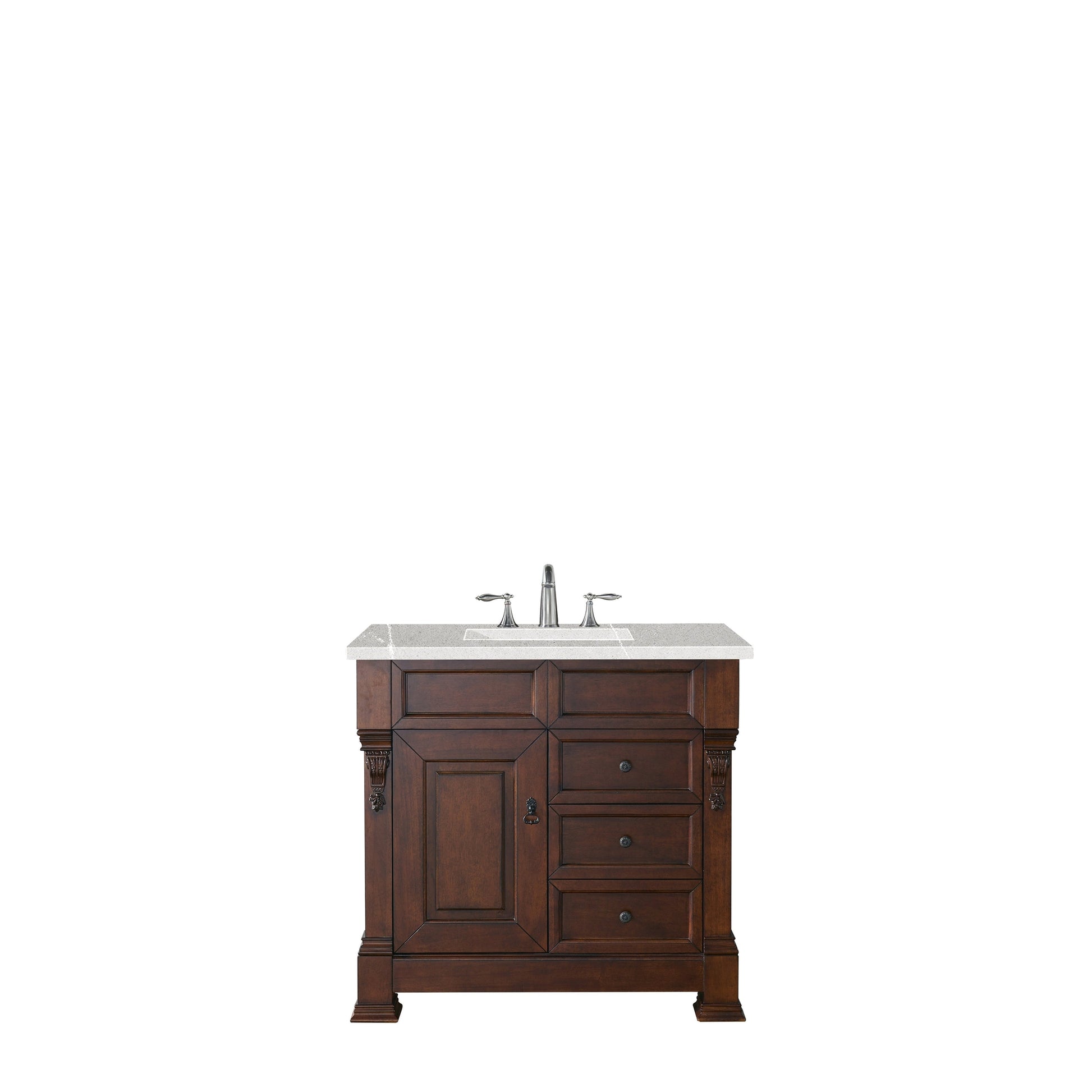 James Martin Vanities Brookfield 36" Warm Cherry Single Vanity With 3cm Eternal Serena Quartz Top