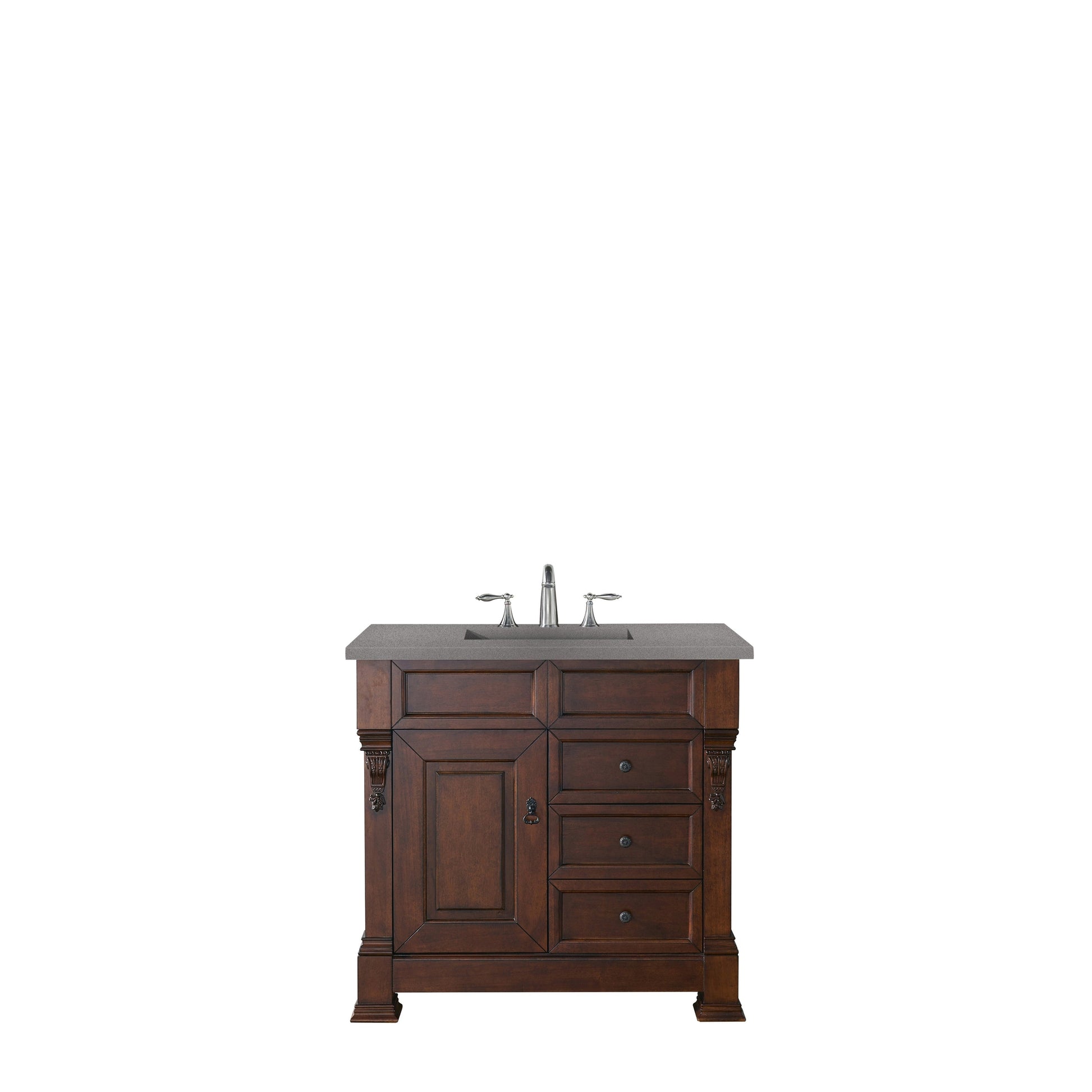 James Martin Vanities Brookfield 36" Warm Cherry Single Vanity With 3cm Grey Expo Quartz Top