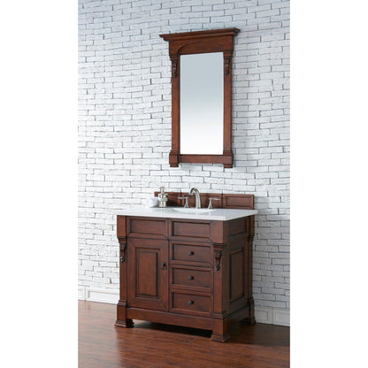 James Martin Vanities Brookfield 36" Warm Cherry Single Vanity With 3cm White Zeus Quartz Top