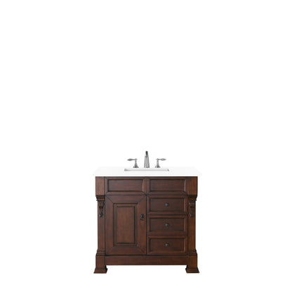 James Martin Vanities Brookfield 36" Warm Cherry Single Vanity With 3cm White Zeus Quartz Top