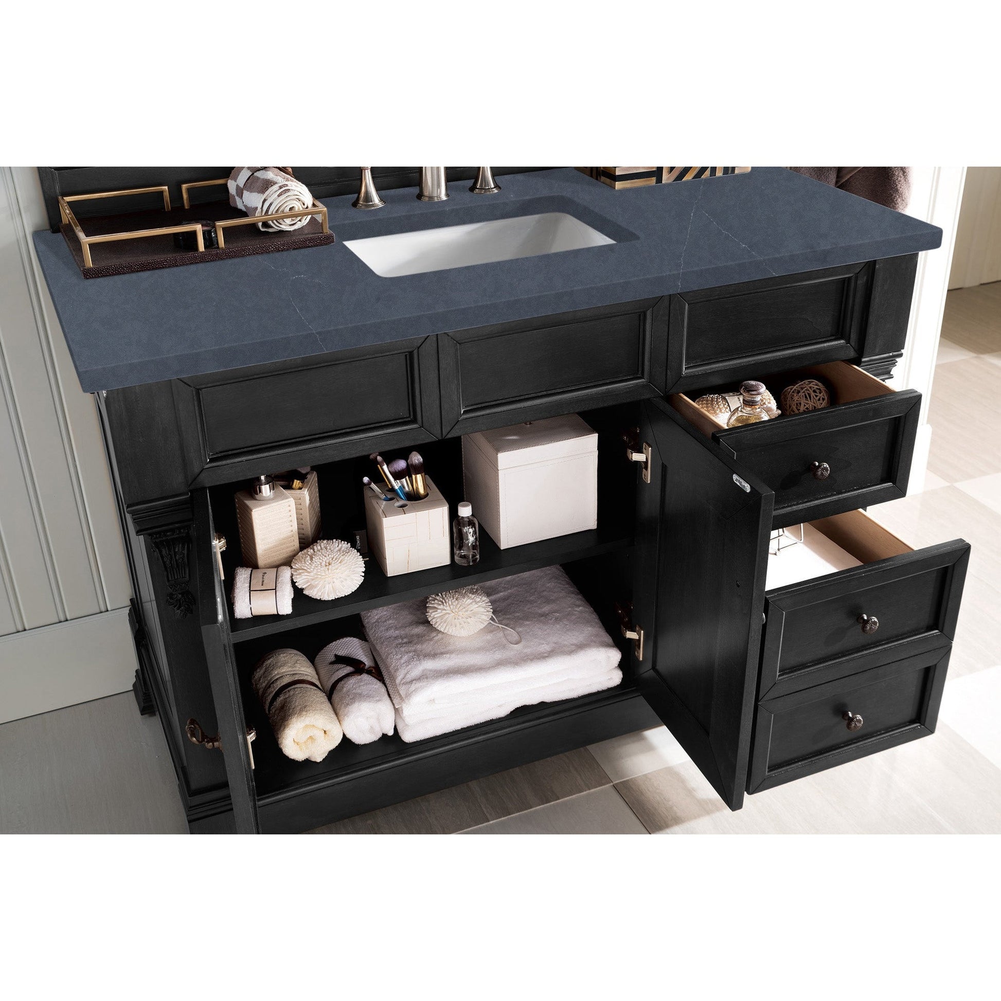 James Martin Vanities Brookfield 48" Antique Black Single Vanity With 3cm Charcoal Soapstone Quartz Top