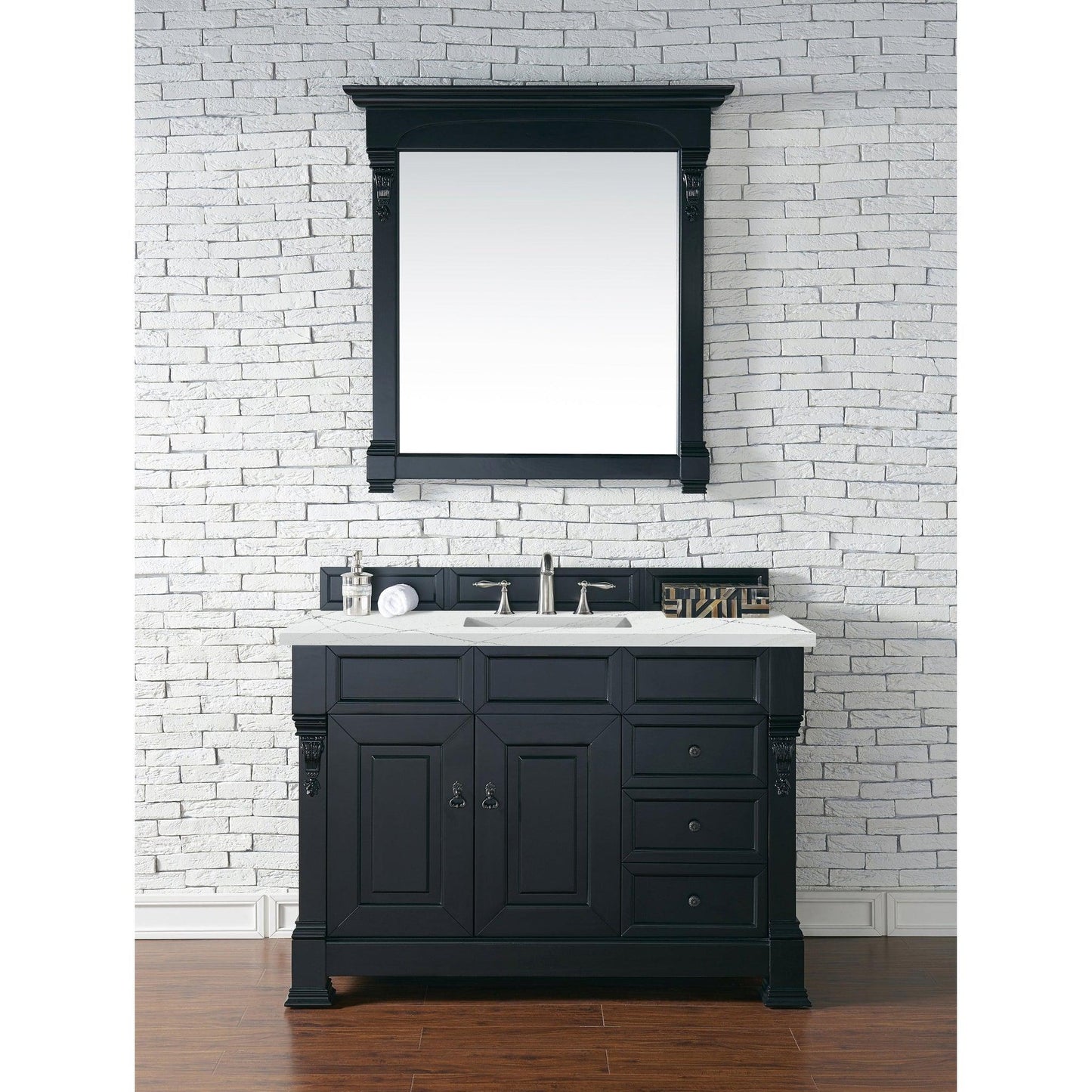 James Martin Vanities Brookfield 48" Antique Black Single Vanity With 3cm Ethereal Noctis Quartz Top