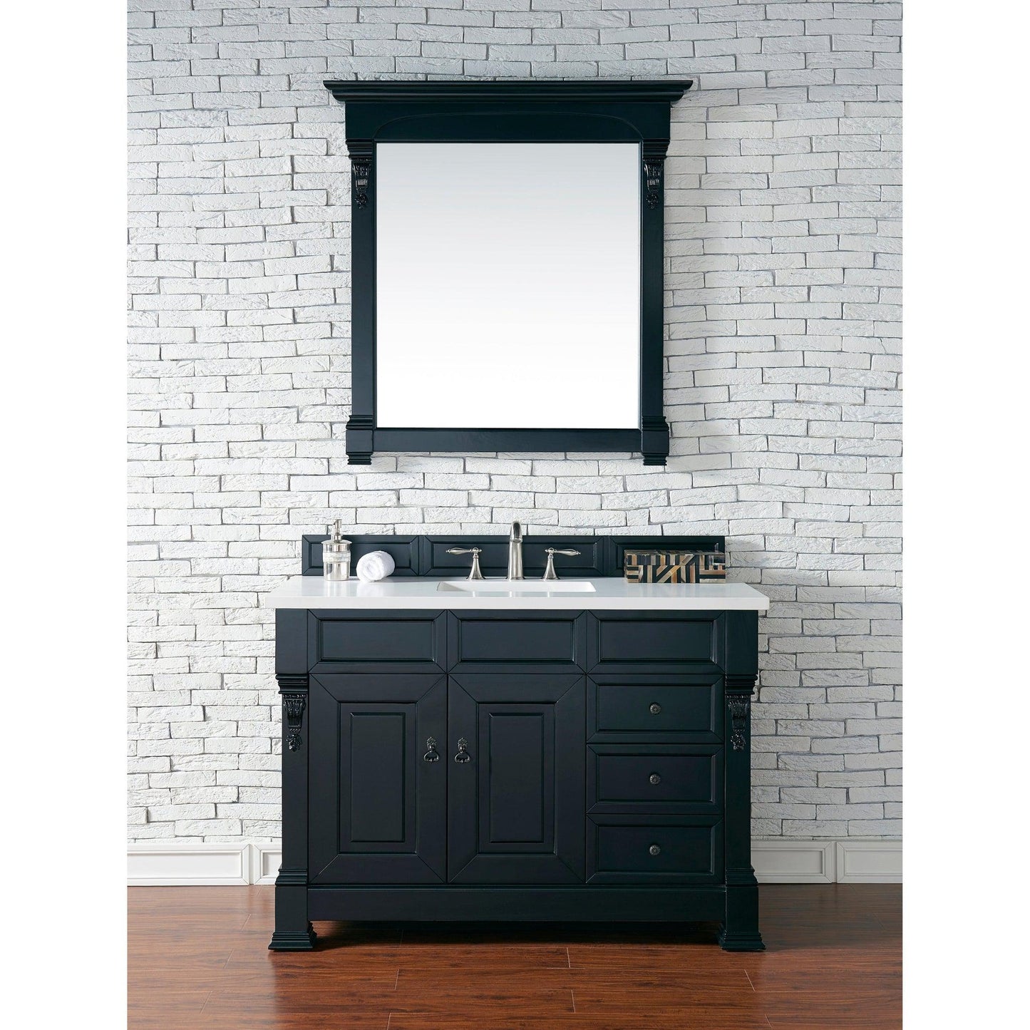 James Martin Vanities Brookfield 48" Antique Black Single Vanity With 3cm White Zeus Quartz Top