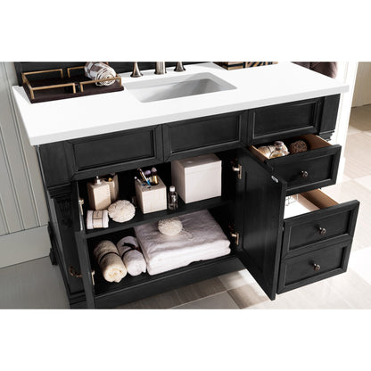 James Martin Vanities Brookfield 48" Antique Black Single Vanity With 3cm White Zeus Quartz Top