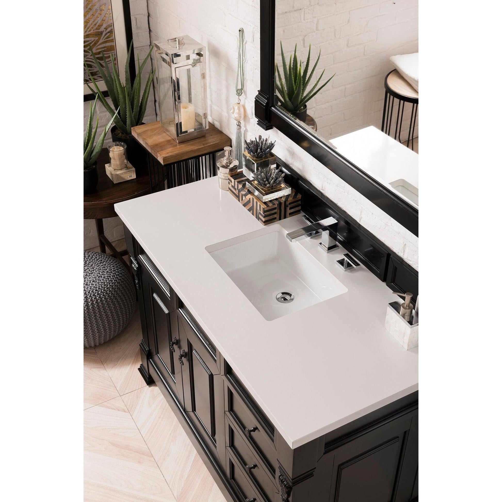 James Martin Vanities Brookfield 48" Antique Black Single Vanity With 3cm White Zeus Quartz Top