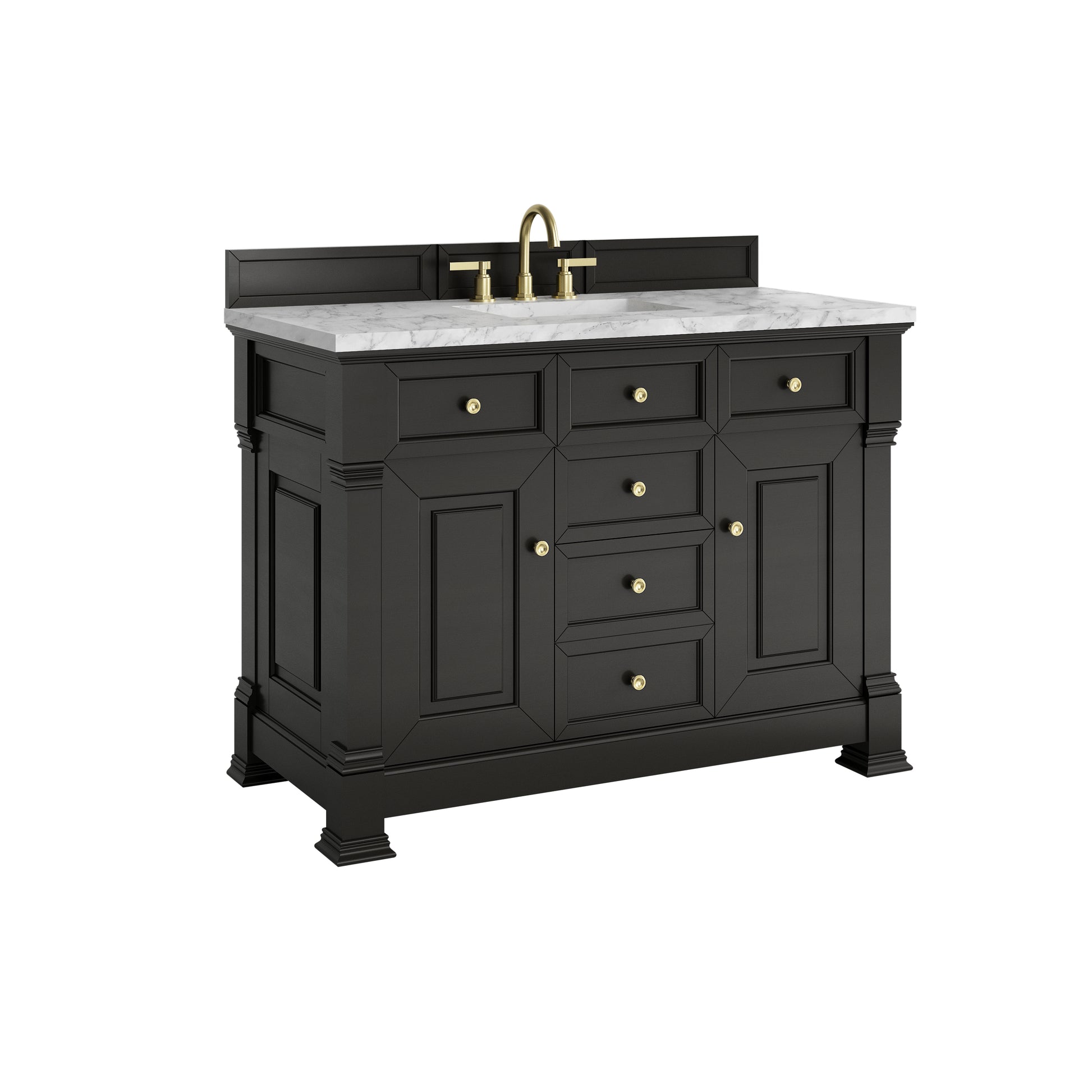 James Martin Vanities Brookfield 48" Black Onyx Single Vanity With 3cm Carrara White Marble Top