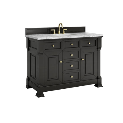 James Martin Vanities Brookfield 48" Black Onyx Single Vanity With 3cm Carrara White Marble Top