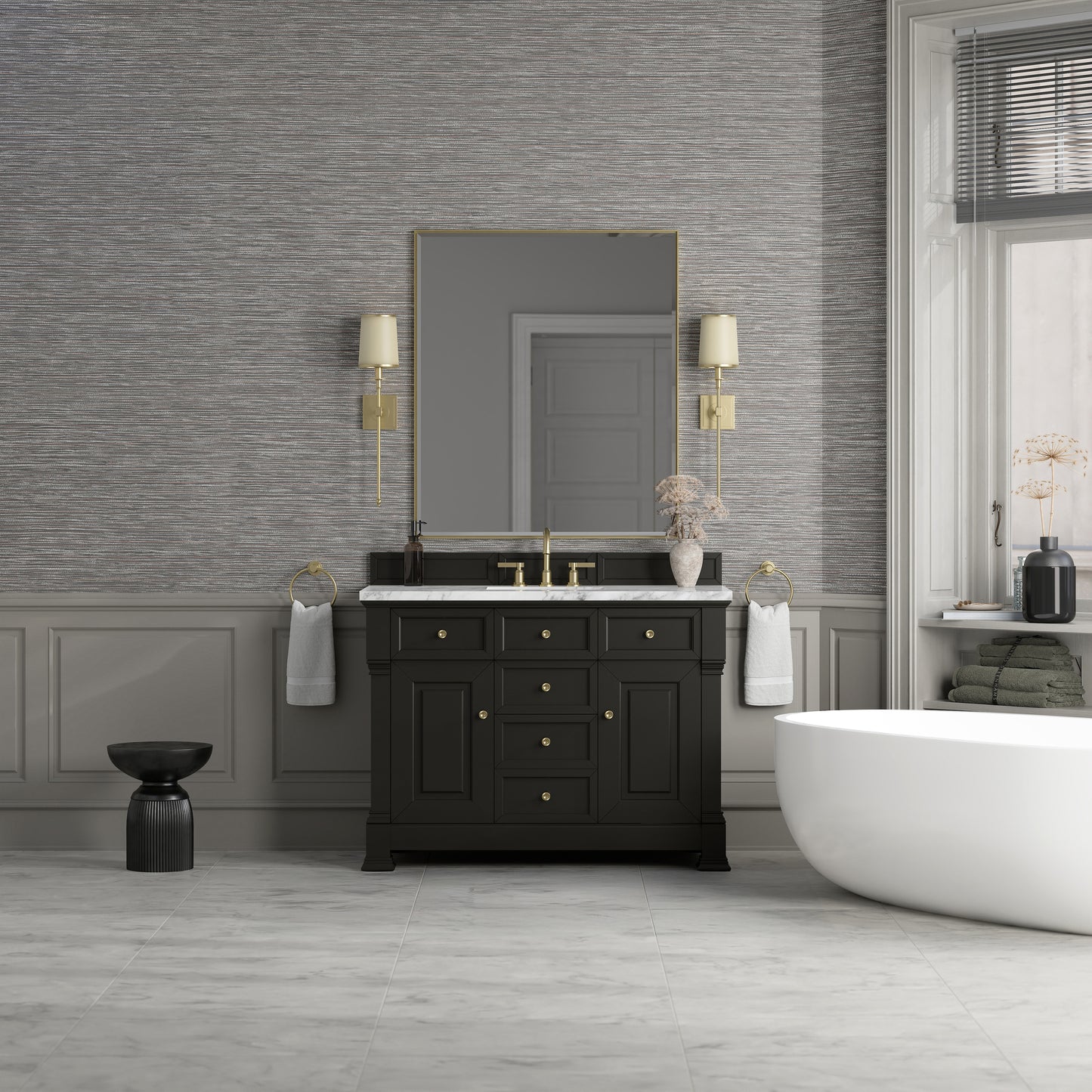 James Martin Vanities Brookfield 48" Black Onyx Single Vanity With 3cm Carrara White Marble Top