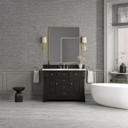 James Martin Vanities Brookfield 48" Black Onyx Single Vanity With 3cm Carrara White Marble Top
