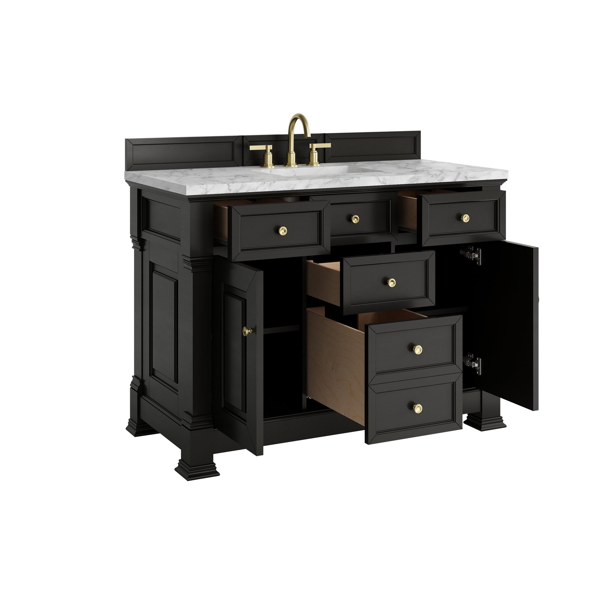 James Martin Vanities Brookfield 48" Black Onyx Single Vanity With 3cm Carrara White Marble Top