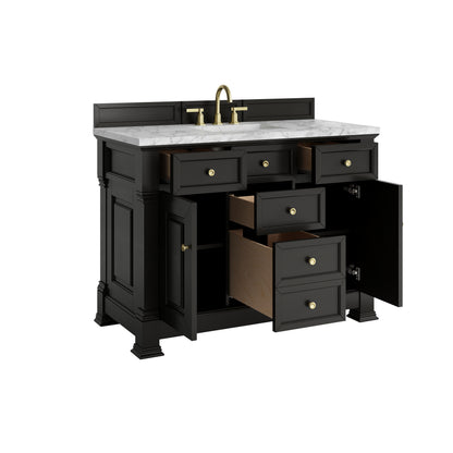 James Martin Vanities Brookfield 48" Black Onyx Single Vanity With 3cm Carrara White Marble Top