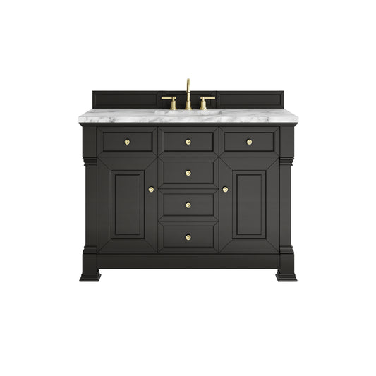 James Martin Vanities Brookfield 48" Black Onyx Single Vanity With 3cm Carrara White Marble Top