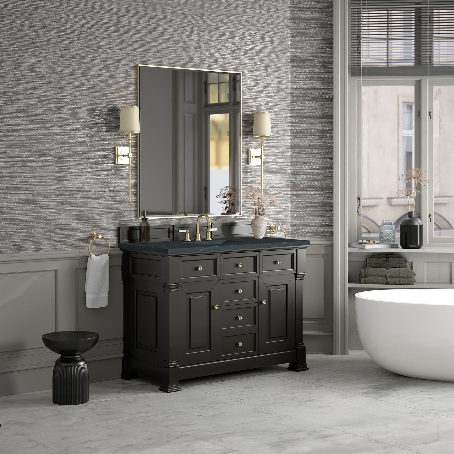 James Martin Vanities Brookfield 48" Black Onyx Single Vanity With 3cm Charcoal Soapstone Silestone Top