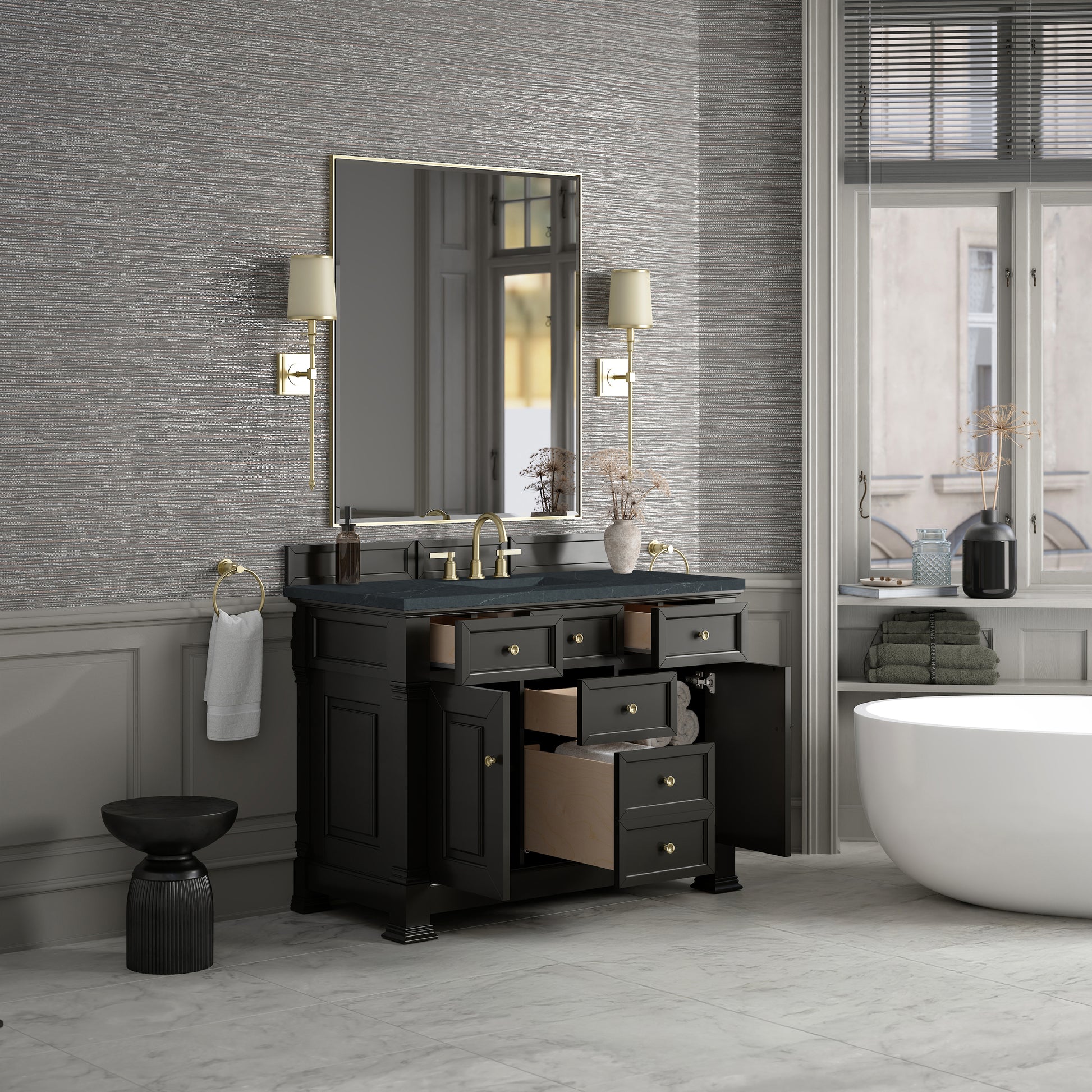 James Martin Vanities Brookfield 48" Black Onyx Single Vanity With 3cm Charcoal Soapstone Silestone Top