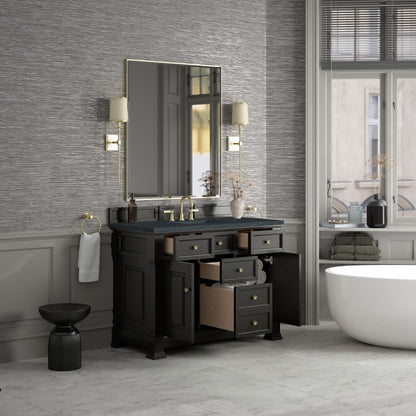 James Martin Vanities Brookfield 48" Black Onyx Single Vanity With 3cm Charcoal Soapstone Silestone Top