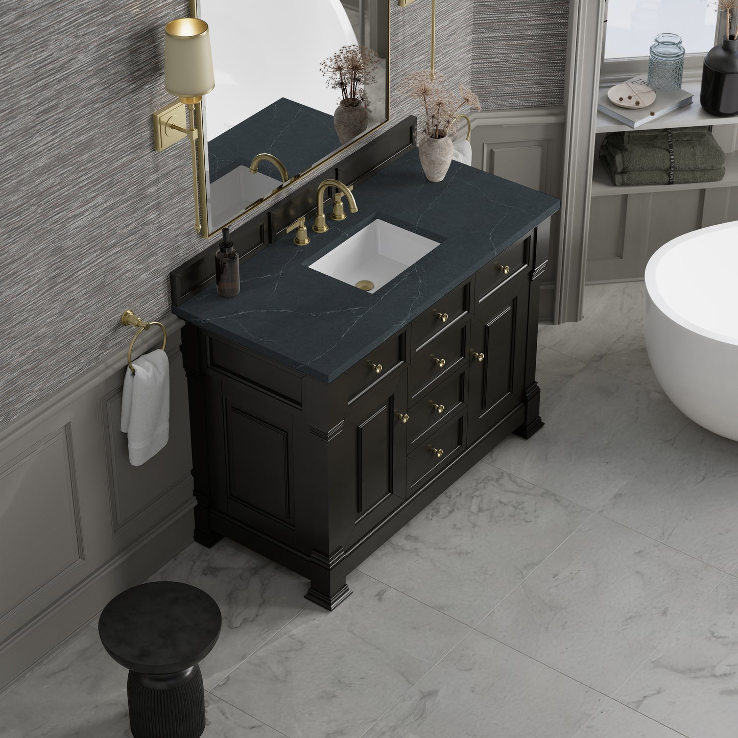 James Martin Vanities Brookfield 48" Black Onyx Single Vanity With 3cm Charcoal Soapstone Silestone Top