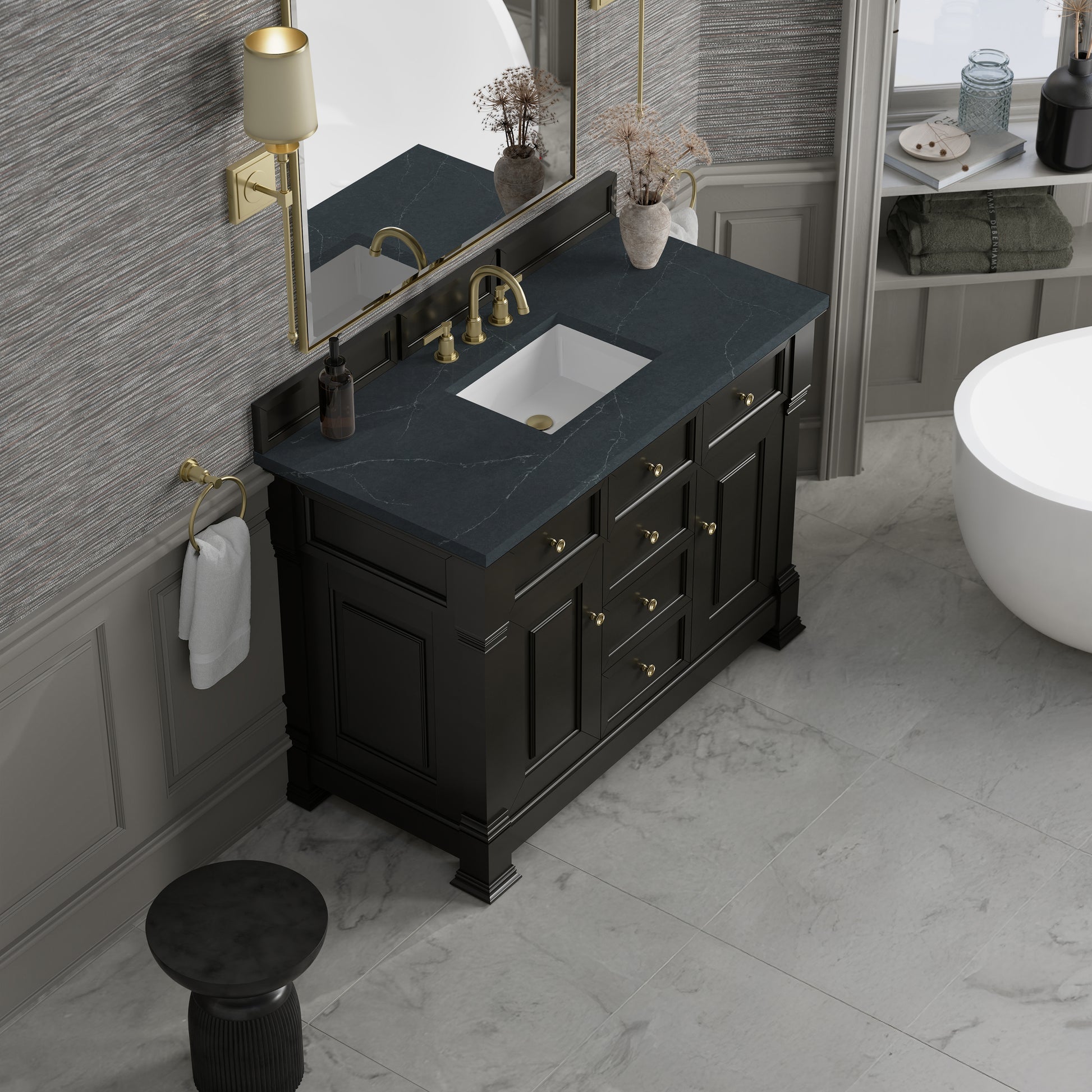 James Martin Vanities Brookfield 48" Black Onyx Single Vanity With 3cm Charcoal Soapstone Silestone Top