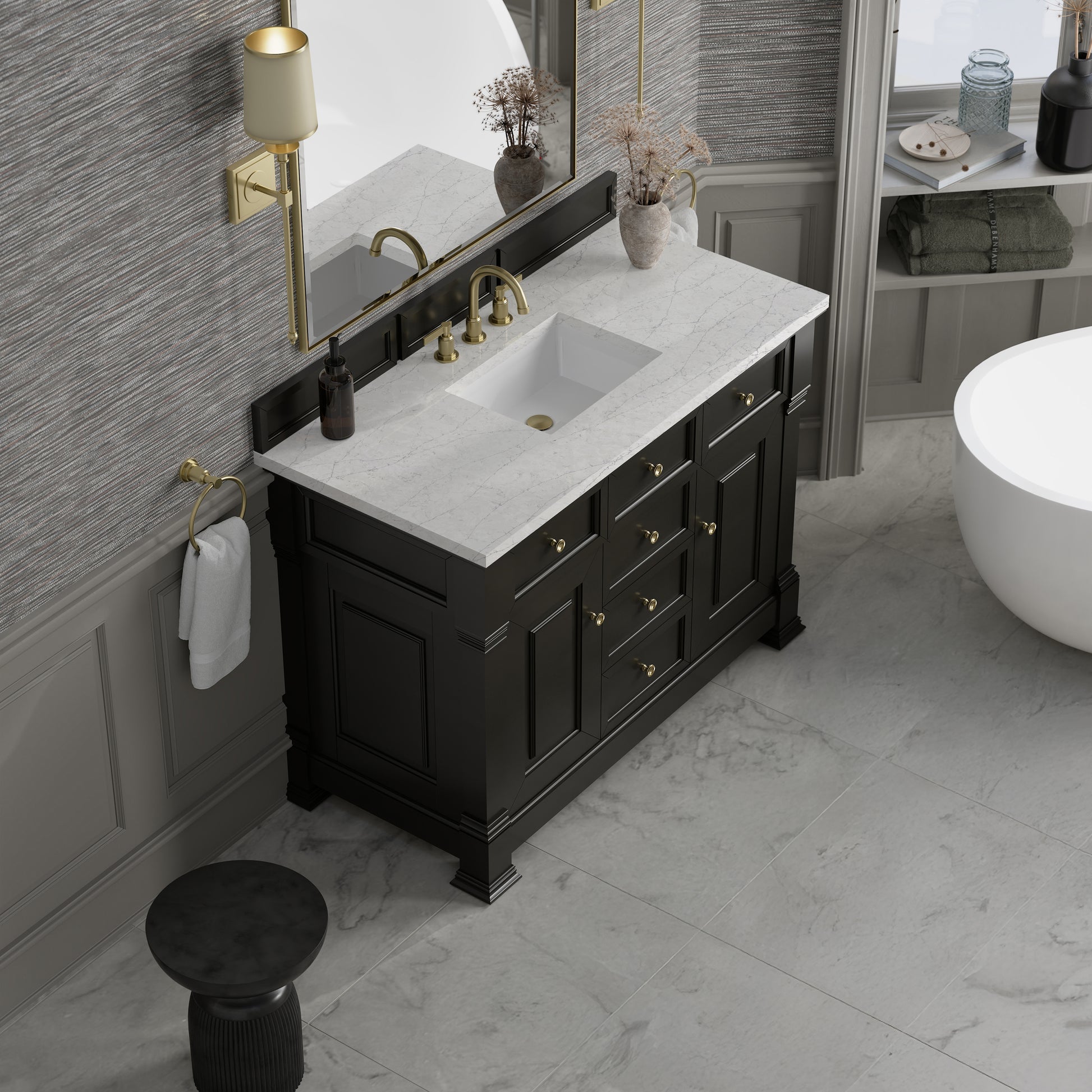 James Martin Vanities Brookfield 48" Black Onyx Single Vanity With 3cm Eternal Jasmine Pearl Silestone Top