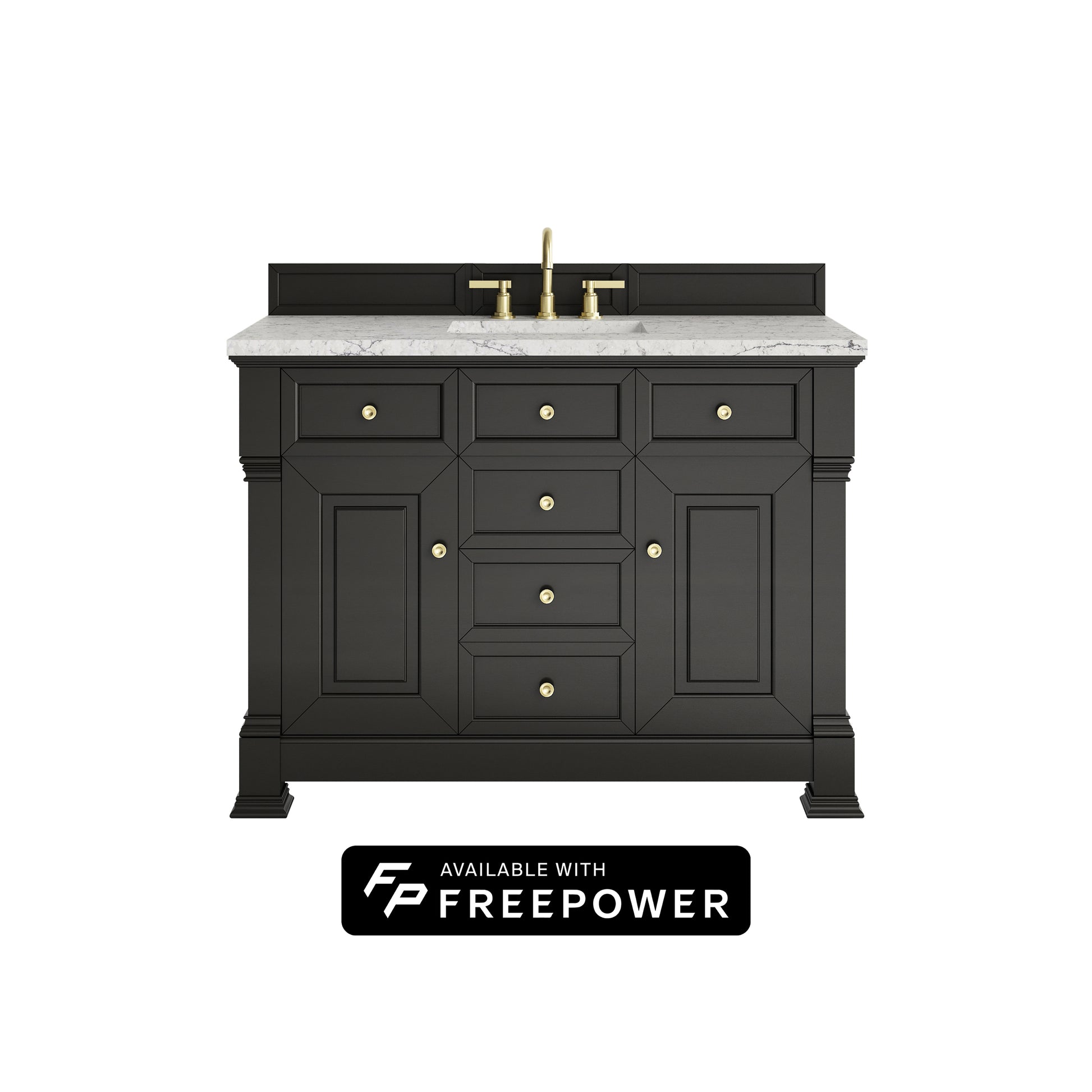James Martin Vanities Brookfield 48" Black Onyx Single Vanity With 3cm Eternal Jasmine Pearl Silestone Top With FreePower Wireless Charger