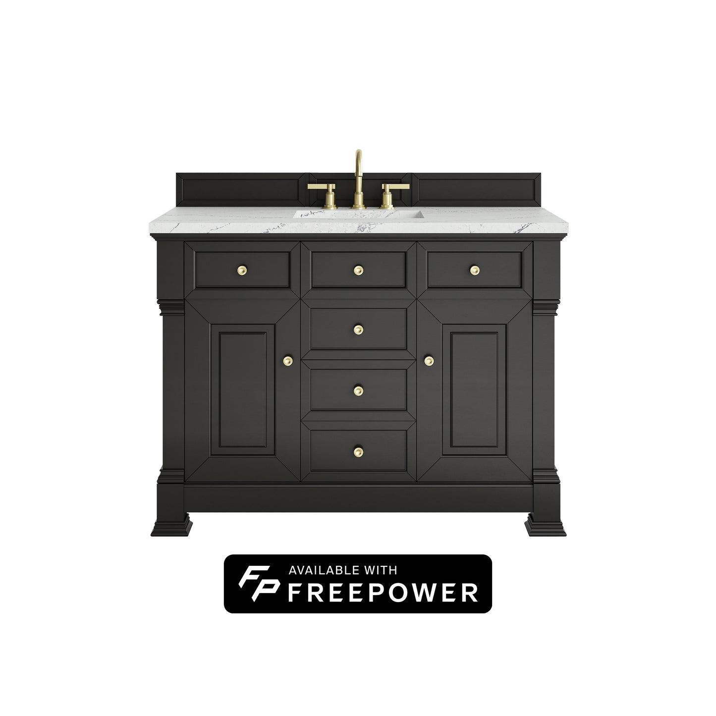 James Martin Vanities Brookfield 48" Black Onyx Single Vanity With 3cm Ethereal Noctis Silestone Top With FreePower Wireless Charger