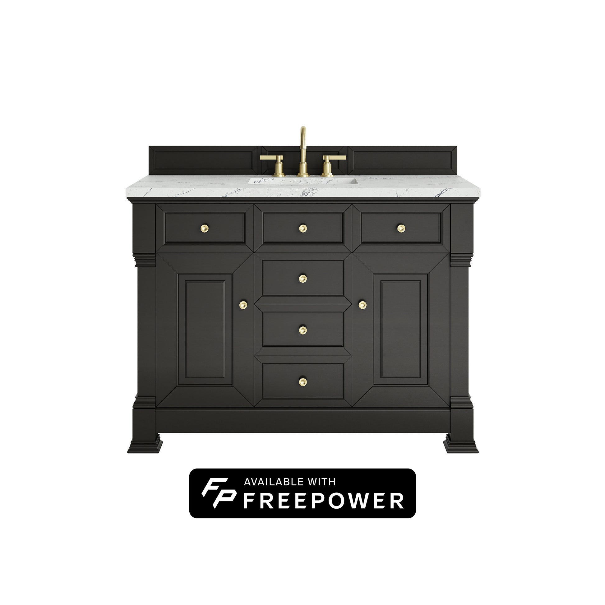 James Martin Vanities Brookfield 48" Black Onyx Single Vanity With 3cm Ethereal Noctis Silestone Top With FreePower Wireless Charger