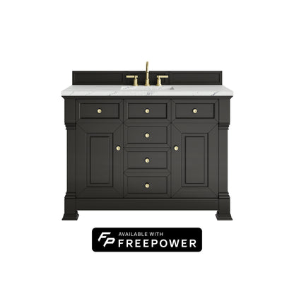 James Martin Vanities Brookfield 48" Black Onyx Single Vanity With 3cm Ethereal Noctis Silestone Top With FreePower Wireless Charger