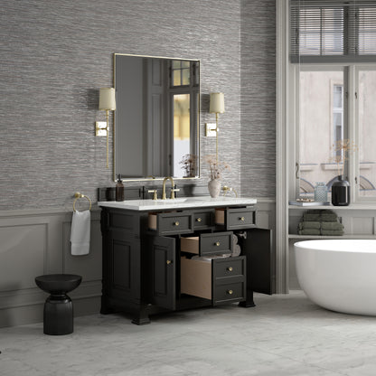 James Martin Vanities Brookfield 48" Black Onyx Single Vanity With 3cm Ethereal Noctis Silestone Top With FreePower Wireless Charger