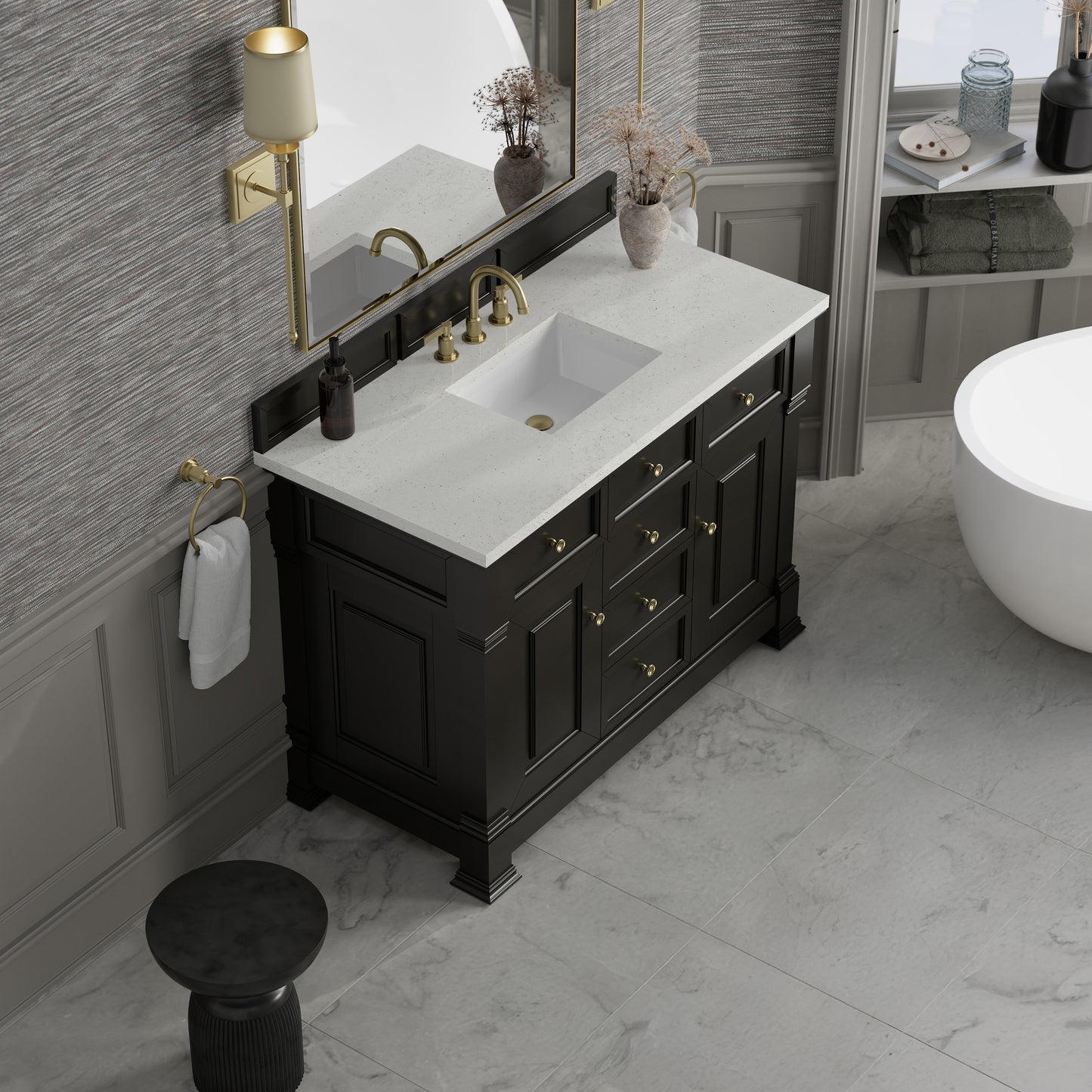James Martin Vanities Brookfield 48" Black Onyx Single Vanity With 3cm Lime Delight Silestone Top