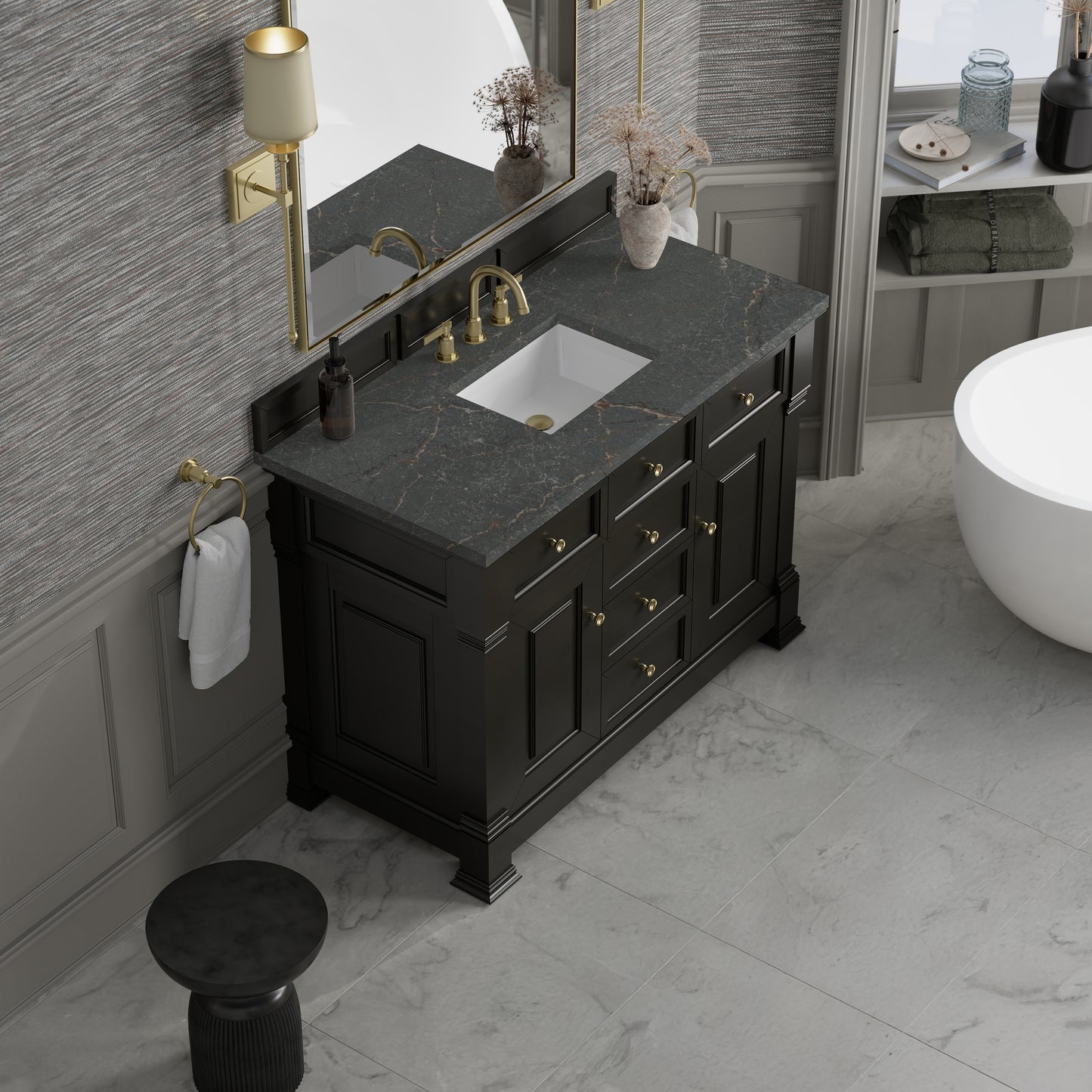 James Martin Vanities Brookfield 48" Black Onyx Single Vanity With 3cm Parisien Bleu Silestone Top