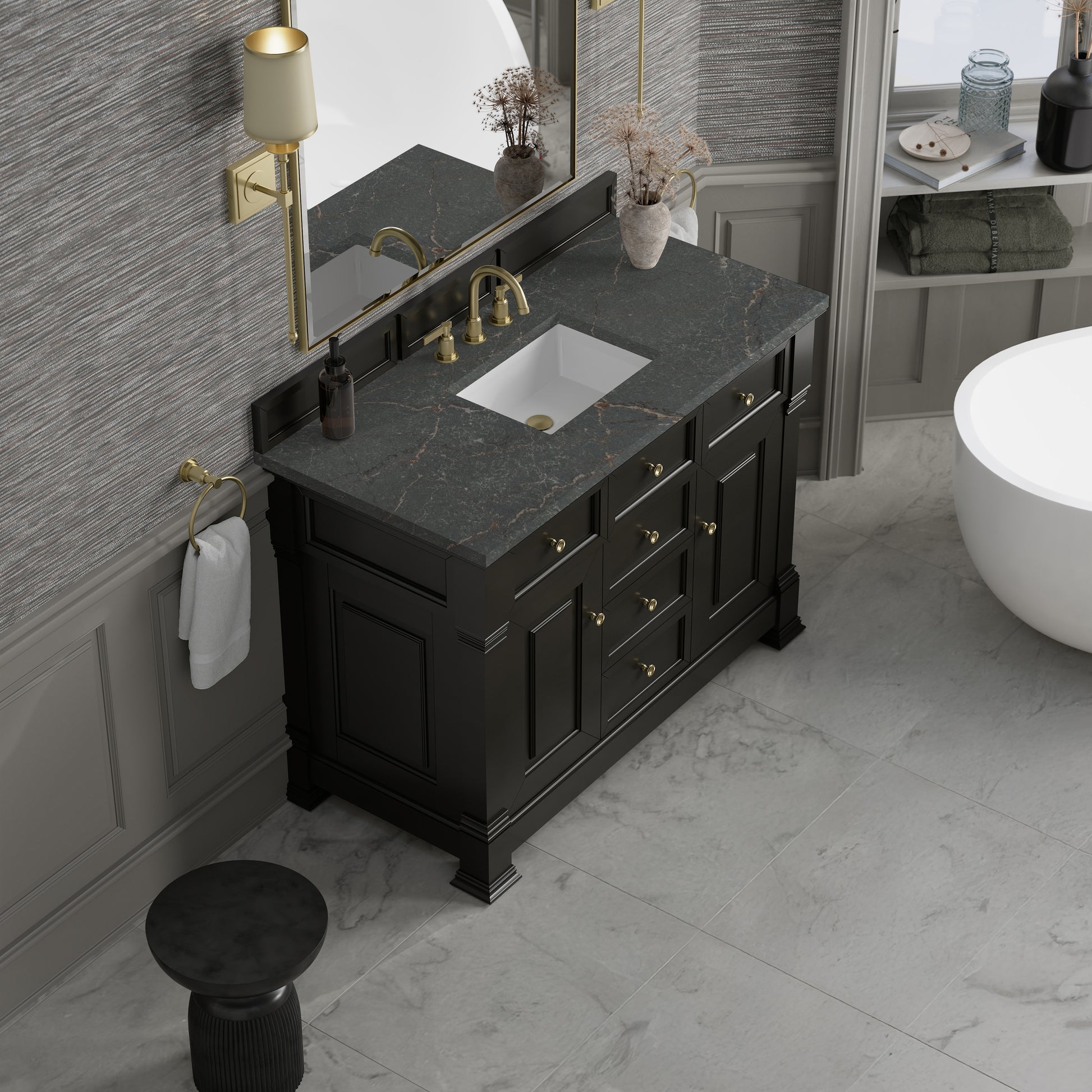 James Martin Vanities Brookfield 48" Black Onyx Single Vanity With 3cm Parisien Bleu Silestone Top