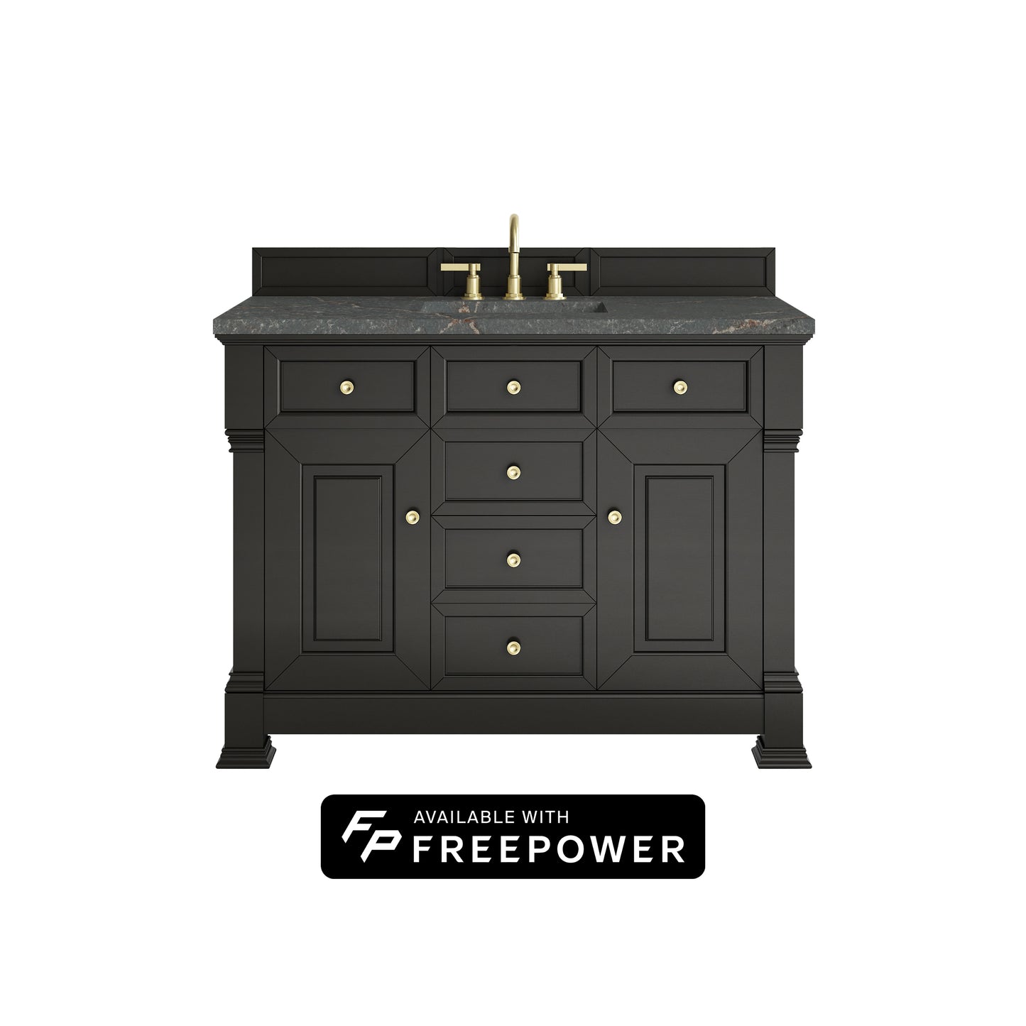 James Martin Vanities Brookfield 48" Black Onyx Single Vanity With 3cm Parisien Bleu Silestone Top With FreePower Wireless Charger