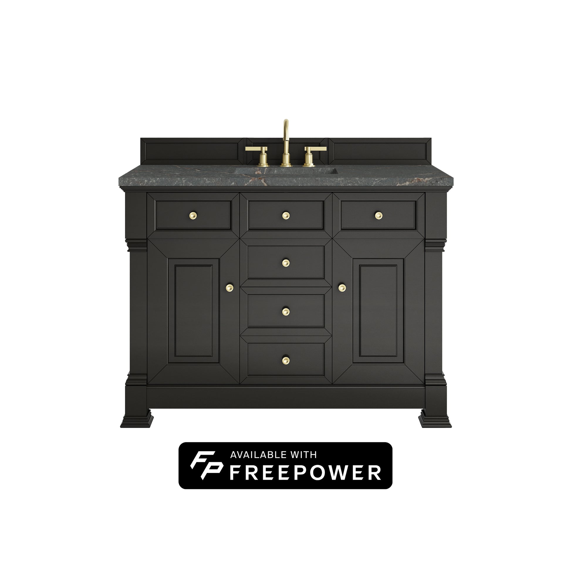 James Martin Vanities Brookfield 48" Black Onyx Single Vanity With 3cm Parisien Bleu Silestone Top With FreePower Wireless Charger