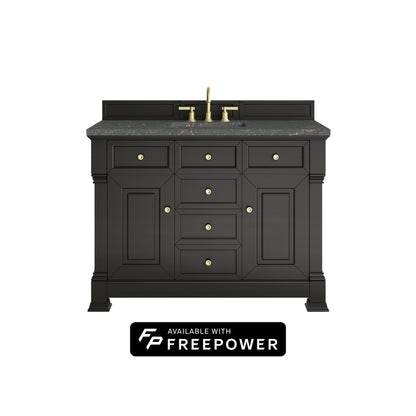James Martin Vanities Brookfield 48" Black Onyx Single Vanity With 3cm Parisien Bleu Silestone Top With FreePower Wireless Charger