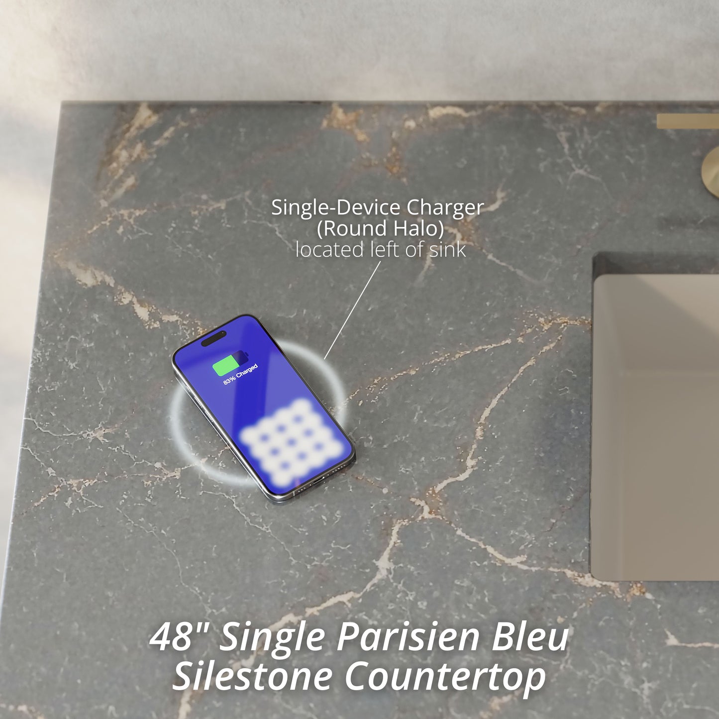 James Martin Vanities Brookfield 48" Black Onyx Single Vanity With 3cm Parisien Bleu Silestone Top With FreePower Wireless Charger